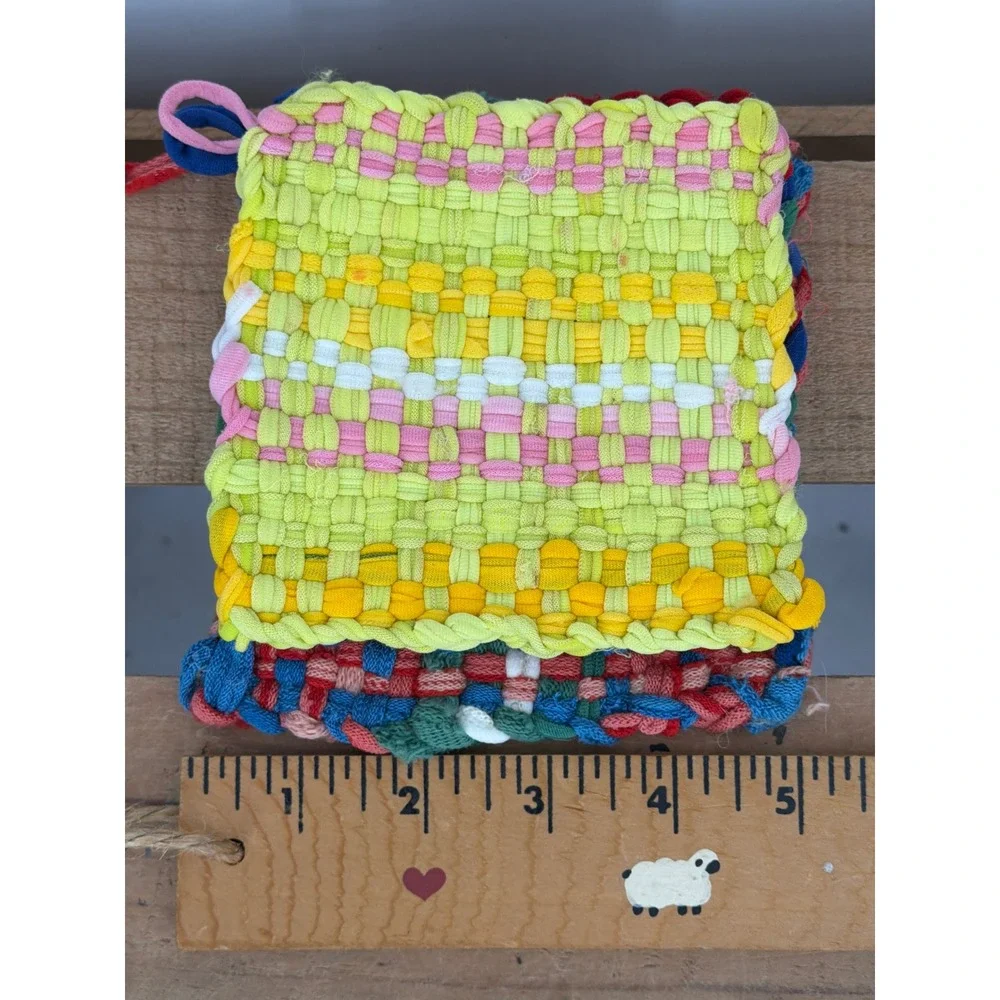 Vintage Handmade Woven Loom Cotton Potholder Set of 3 Cottagecore Boho‎ Kitchen